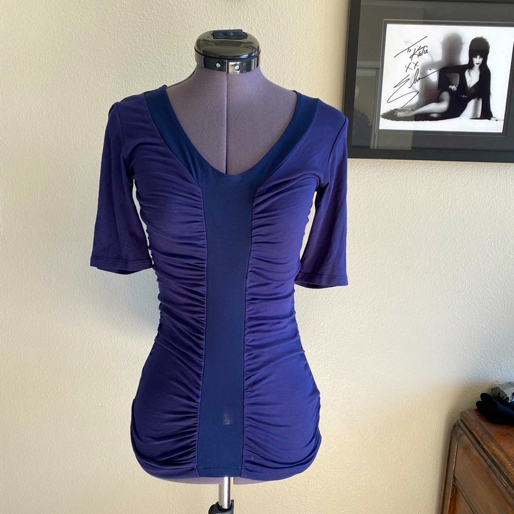 Short sleeve navy blue blouse top